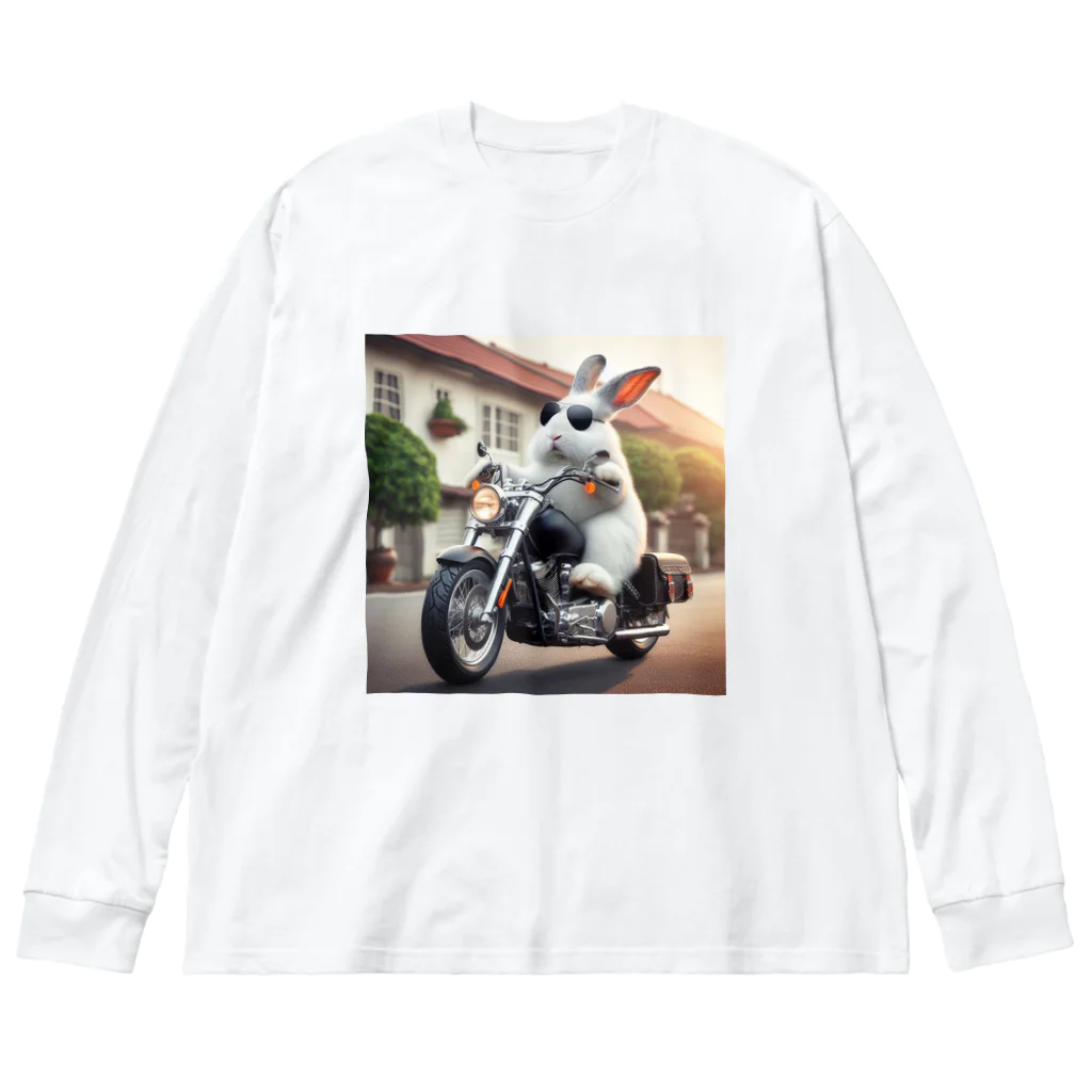 やんちゃな動物達のやんバニー　バイクver ビッグシルエットロングスリーブTシャツ