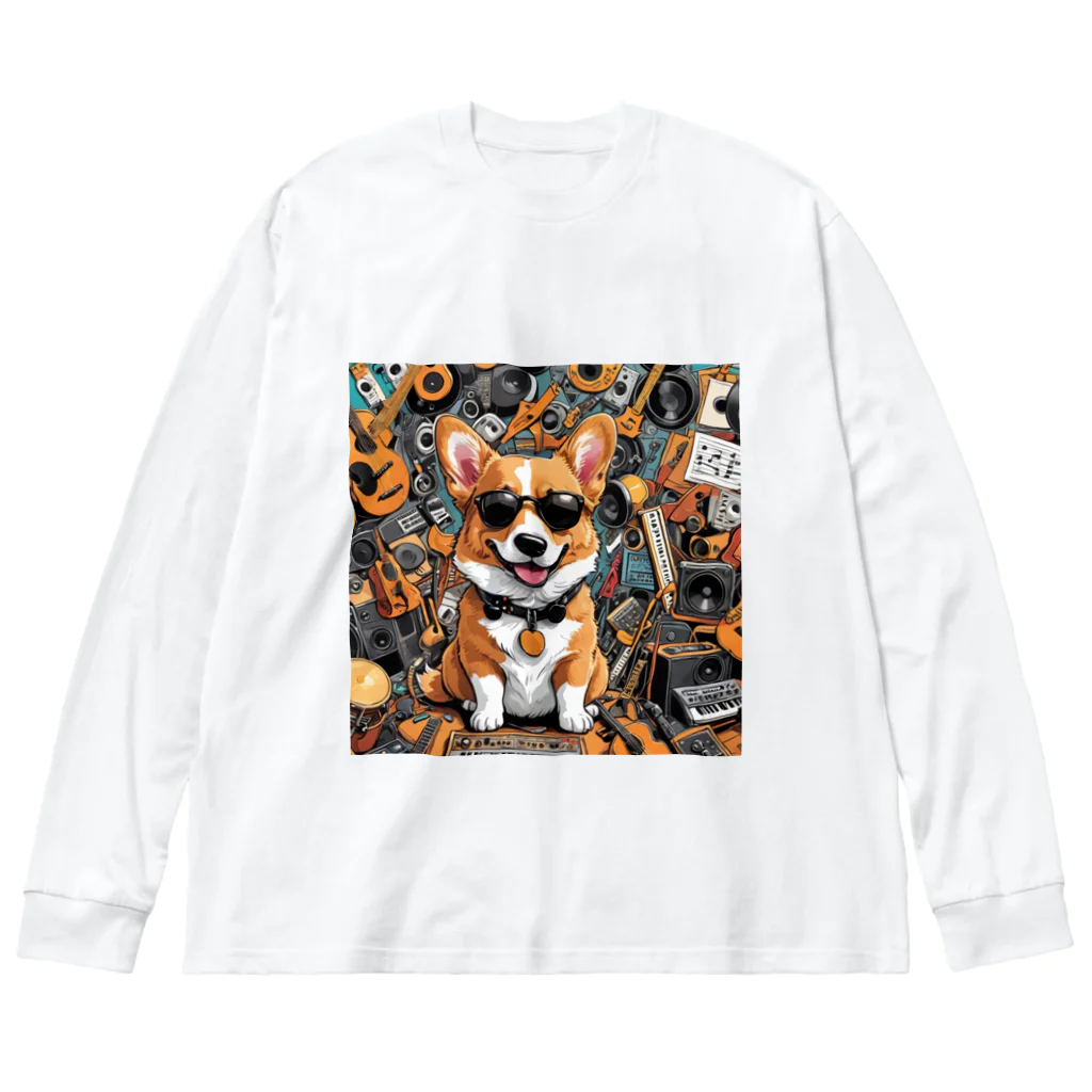 アニマルアーティファクトの楽器に囲まれているコーギー Big Long Sleeve T-Shirt