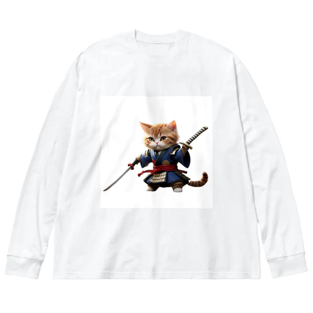 AI考房の闘うサムライ猫 ビッグシルエットロングスリーブTシャツ