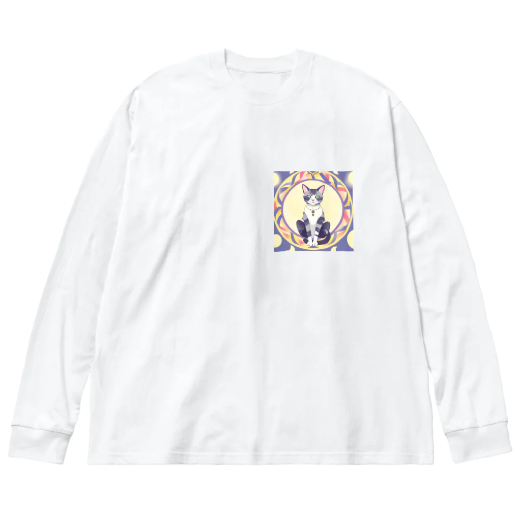 パキュラSHOPの猫と魔法陣 ビッグシルエットロングスリーブTシャツ