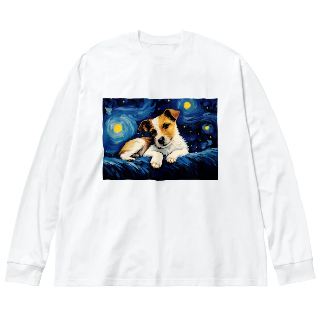 Dog Art Museumの【星降る夜 - ジャックラッセルテリア犬の子犬 No.1】 Big Long Sleeve T-Shirt