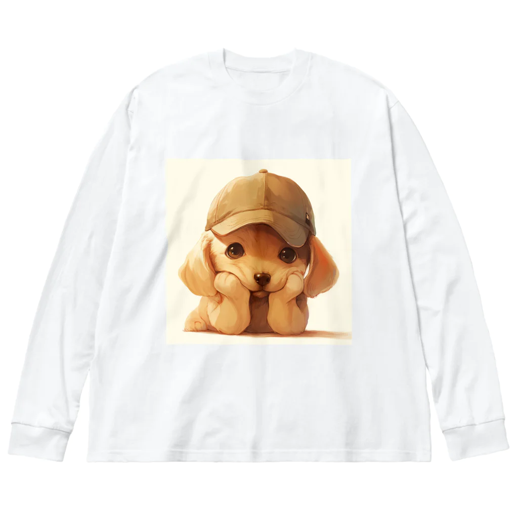 AQUAMETAVERSEのキャプをかぶった可愛い子犬 Marsa 106 Big Long Sleeve T-Shirt