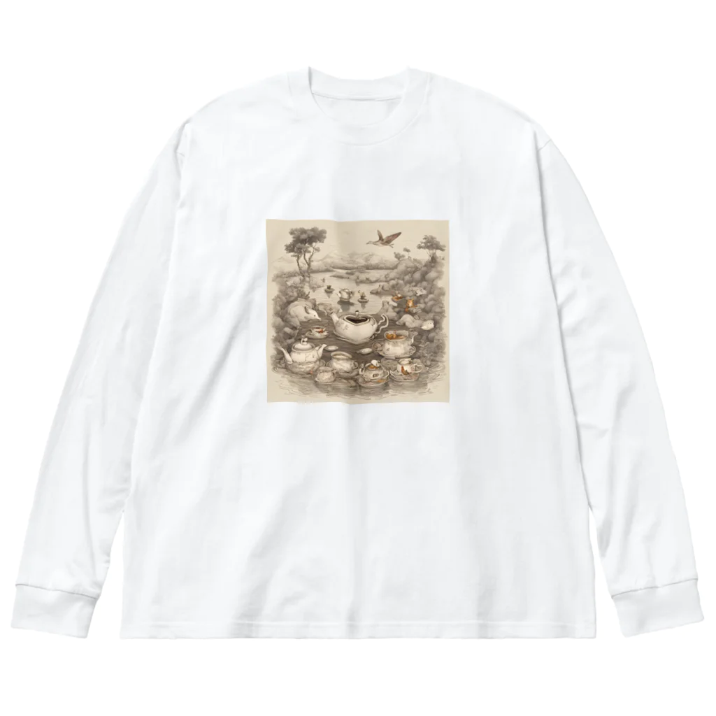 レトロゲームイラストの西洋風動物達のお茶会 Big Long Sleeve T-Shirt