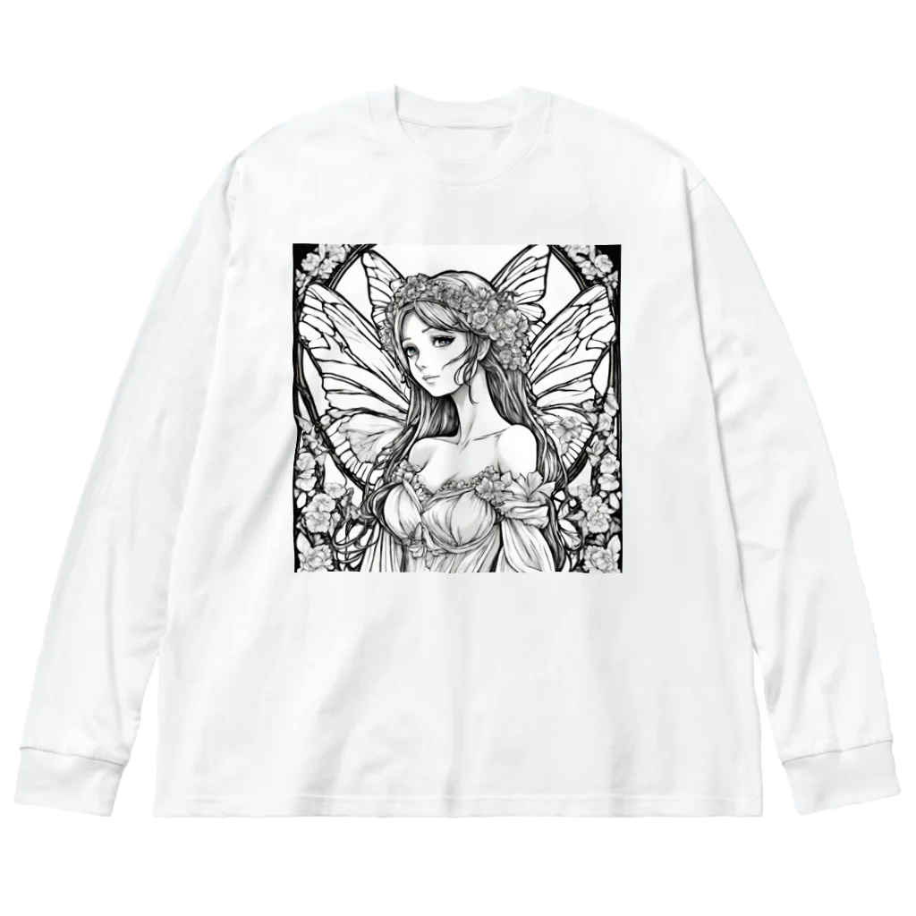 かるるんショップの妖精の花嫁シリーズ　モノトーン　バストアップ Big Long Sleeve T-Shirt