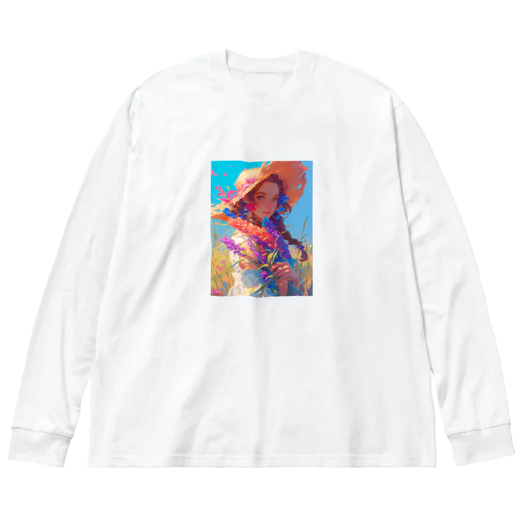 AQUAMETAVERSEのツバの広い帽子と春の花　ラフルール　1859 ビッグシルエットロングスリーブTシャツ