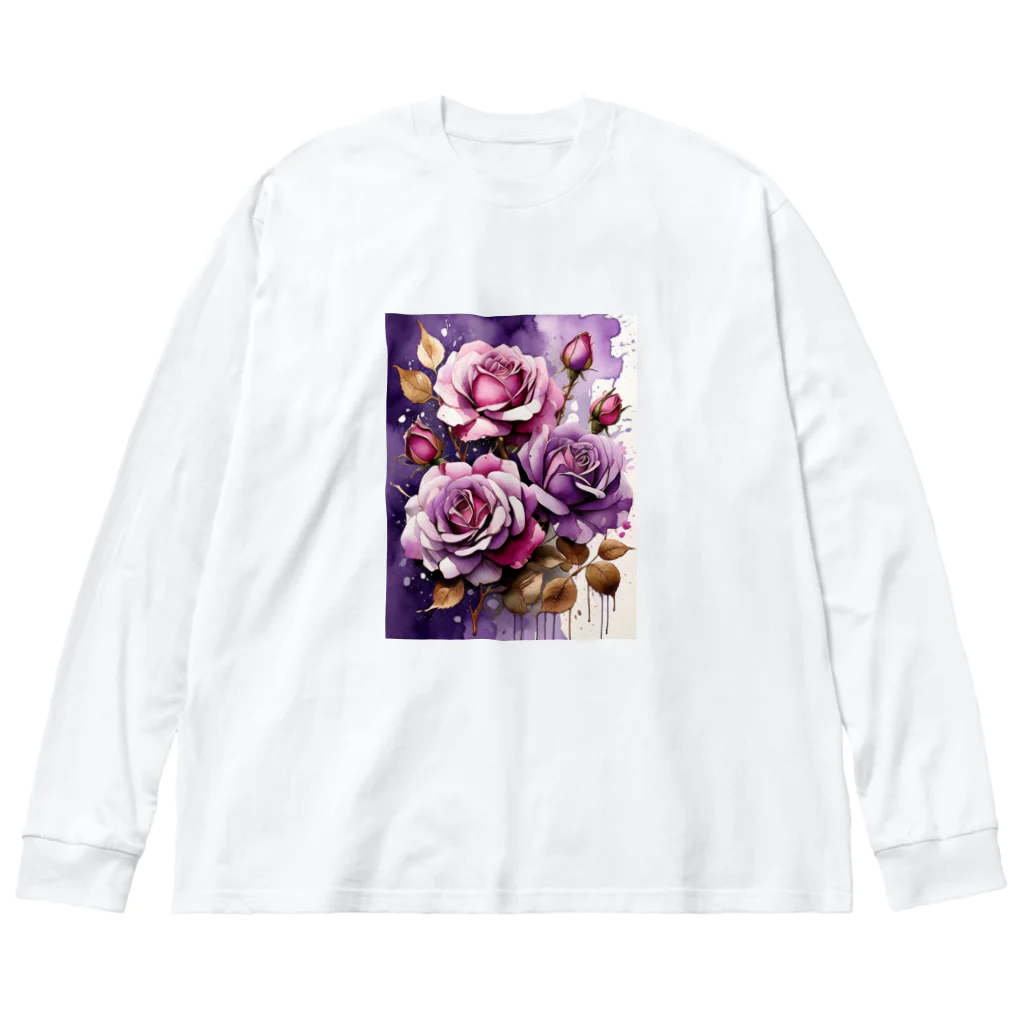 AQUAMETAVERSEのバラードのような薔薇の花　BLUE PLUM  691 ビッグシルエットロングスリーブTシャツ