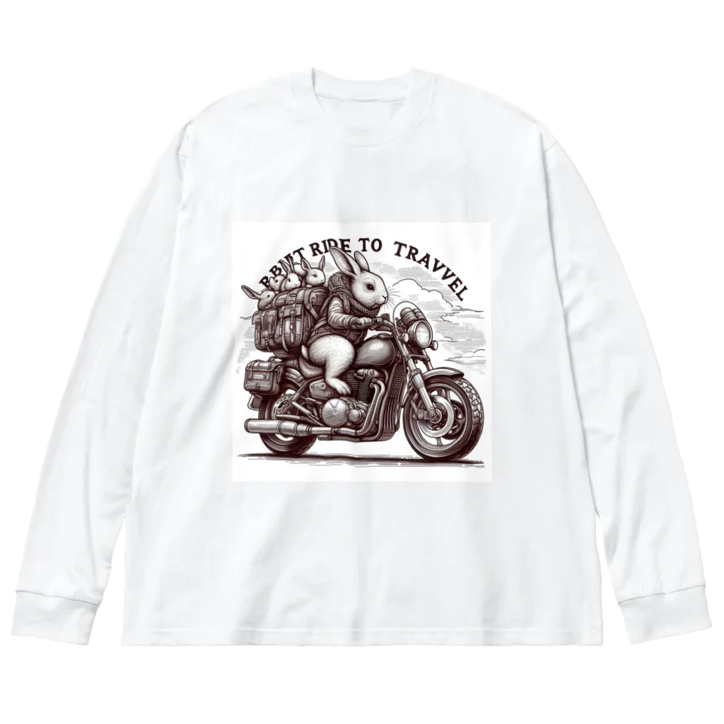 miyasaku102のバイク旅のウサギ ビッグシルエットロングスリーブTシャツ