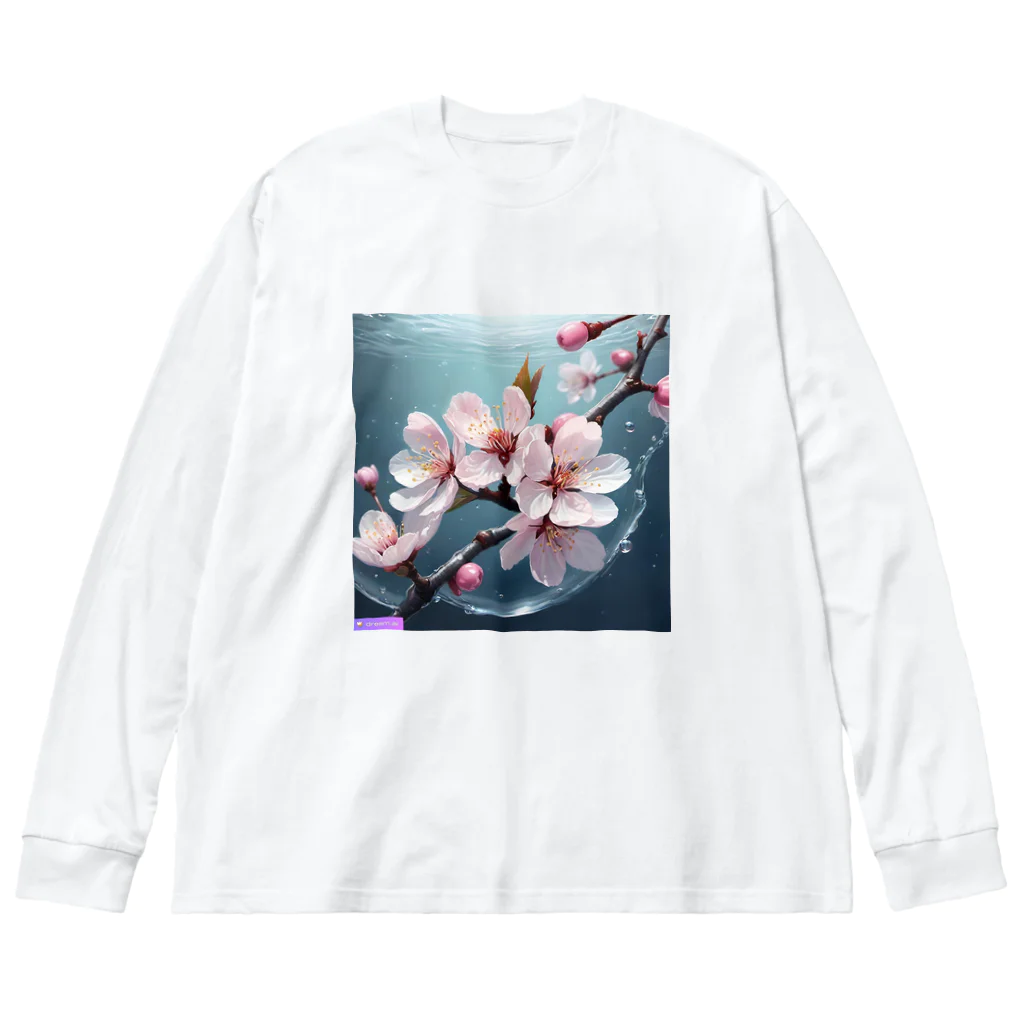 Navel Sky AIの水に咲く桜 ビッグシルエットロングスリーブTシャツ