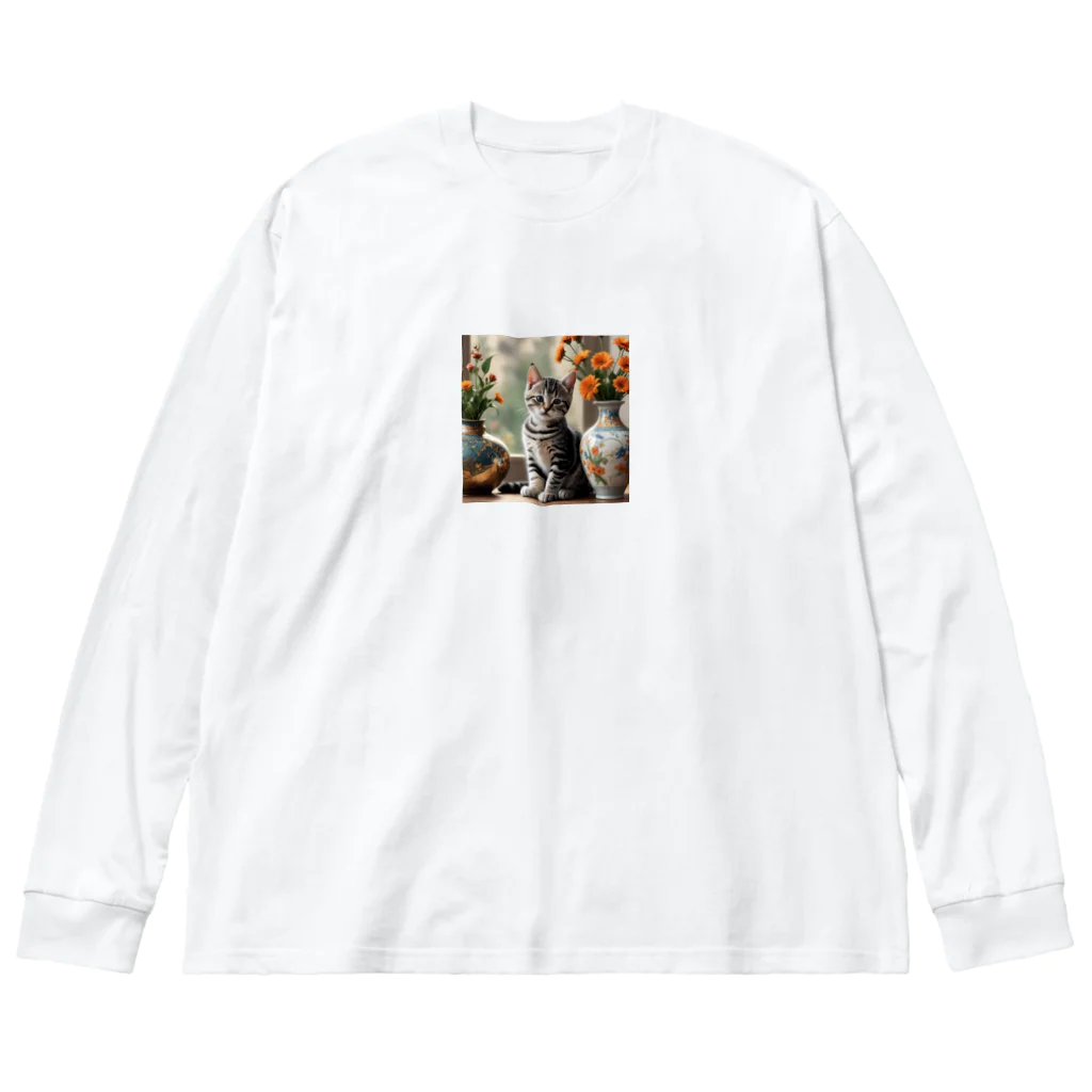 Ten117のアメショと花 Big Long Sleeve T-Shirt