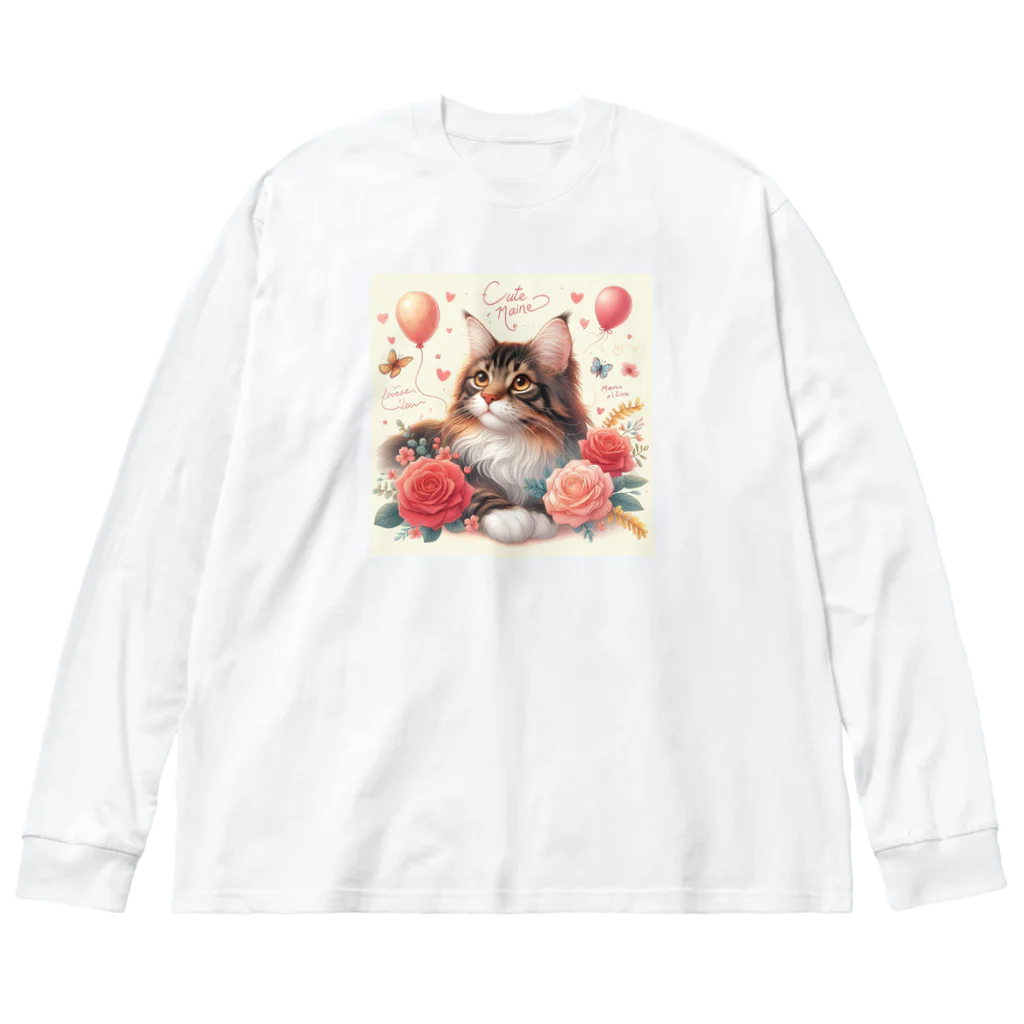 Y m @Y's shopの猫と薔薇 Big Long Sleeve T-Shirt