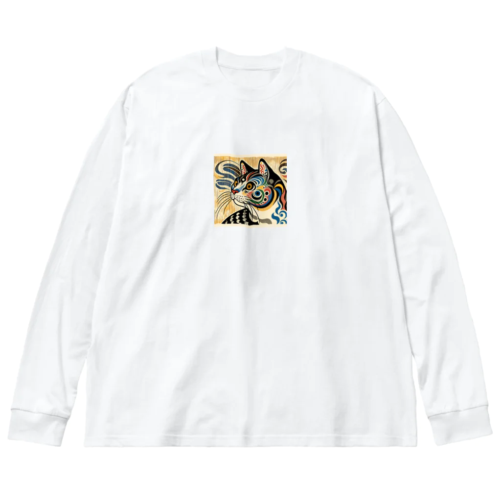 chaochao0701の浮世絵風　猫（顔）"Ukiyo-e Style Cat (Face)"  "浮世绘风格的猫（脸）" Big Long Sleeve T-Shirt