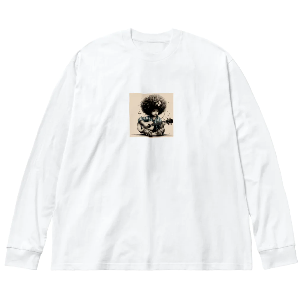 atu-daruma77のウクレレを持つアフロヘアのかわいい成長 Big Long Sleeve T-Shirt