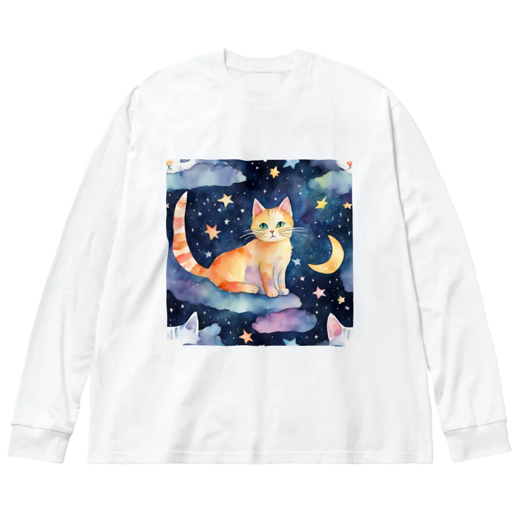 星降る夜にの月と猫 Big Long Sleeve T-Shirt