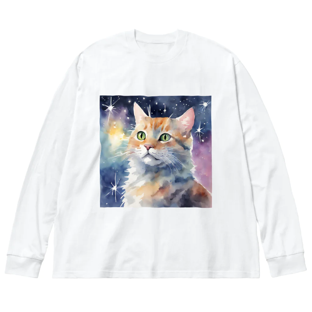 星降る夜にの宇宙猫 ビッグシルエットロングスリーブTシャツ