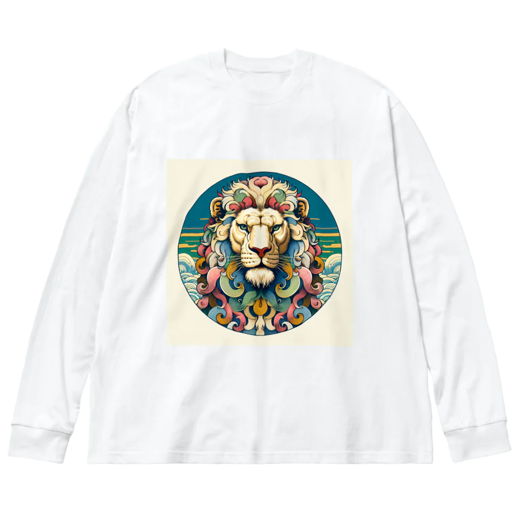 chaochao0701の浮世絵風　ライオン（顔）"Ukiyo-e style lion (face)."  "浮世繪風格的獅子（臉）。" ビッグシルエットロングスリーブTシャツ