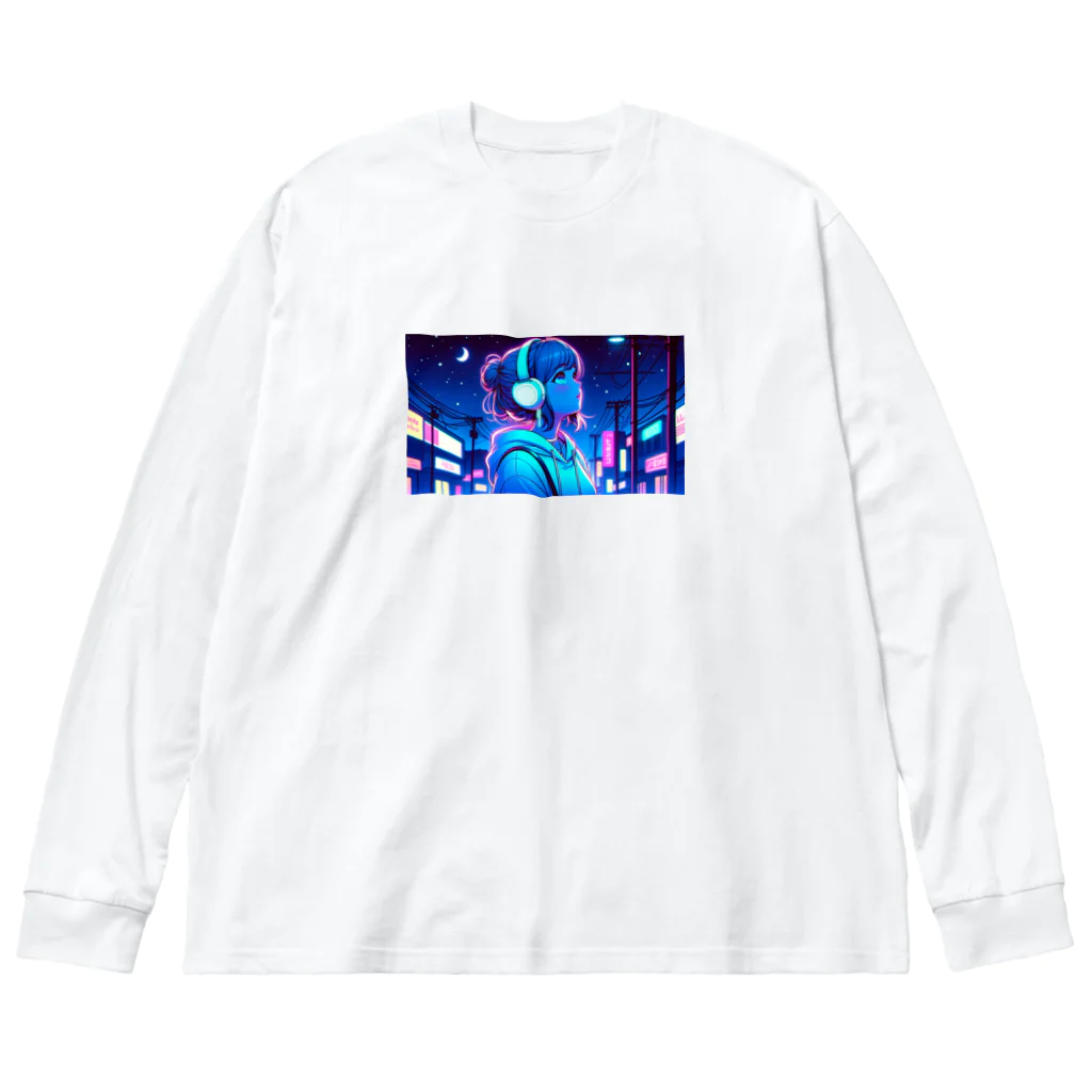 DesignColorsのネオンカラーな夜の少女 Big Long Sleeve T-Shirt