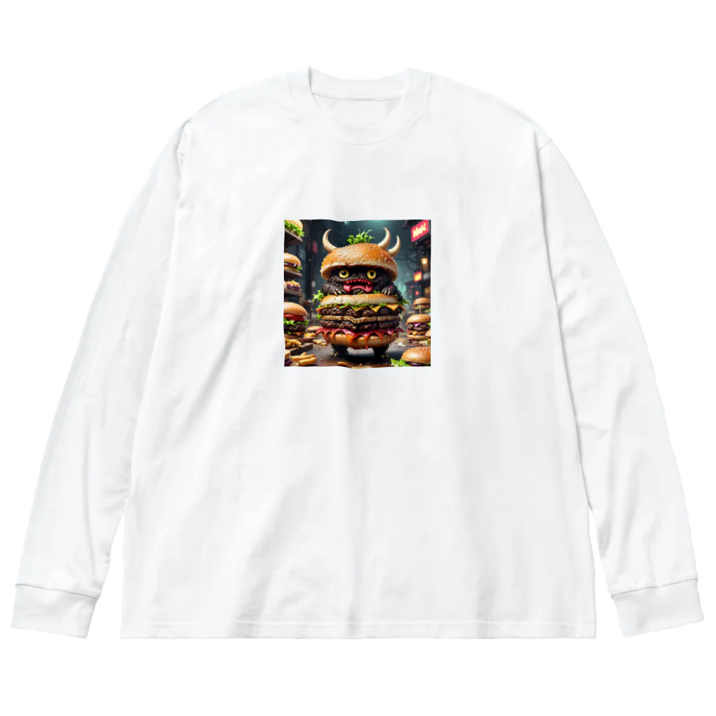 AI妖怪大図鑑のトリプル肉厚ビーフバーガー妖怪　バグドガルド ビッグシルエットロングスリーブTシャツ