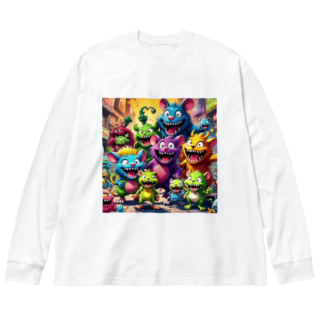 LEAD !のモンスターの親子が笑顔で楽しそうに遊んでいる風景 Big Long Sleeve T-Shirt