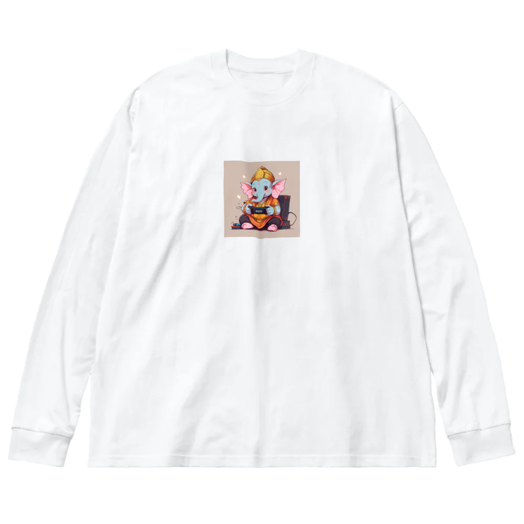 ganeshaのビデオゲームで遊ぶかわいいガネーシャ Big Long Sleeve T-Shirt