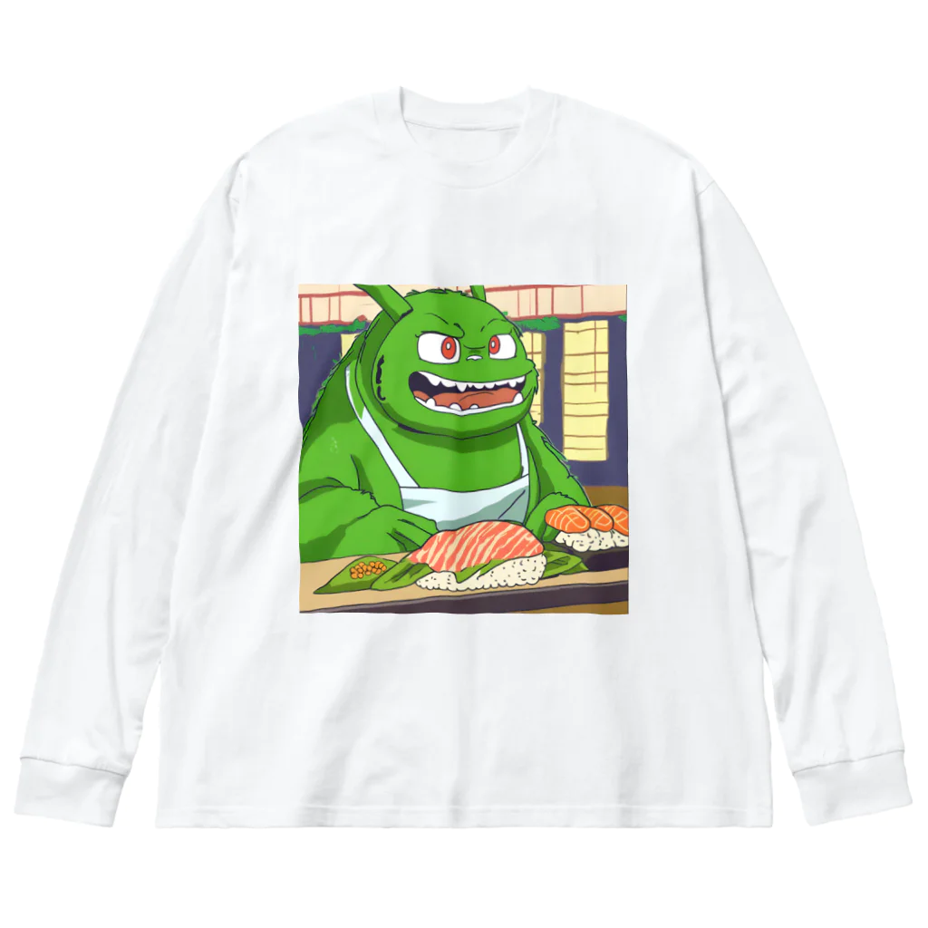 Kyun_uranaiの寿司職人を目指す緑の妖怪 ビッグシルエットロングスリーブTシャツ