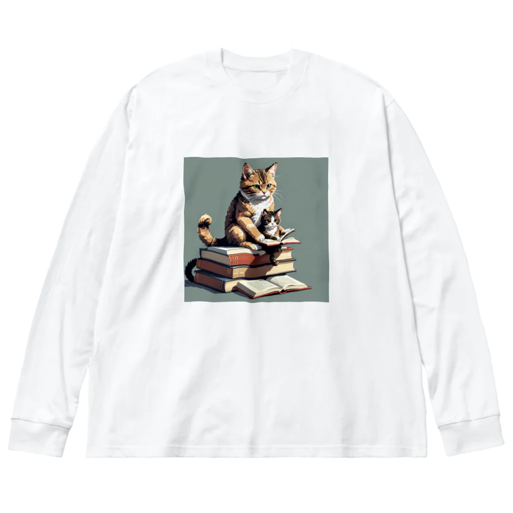 三毛猫shopの本を読む猫 ビッグシルエットロングスリーブTシャツ