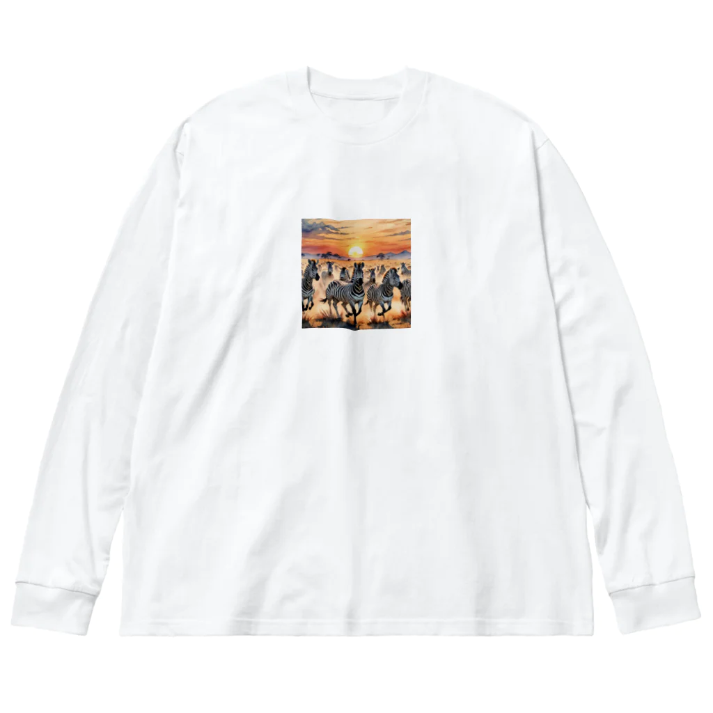 nigihayahiの夕焼けを走るシマウマ Big Long Sleeve T-Shirt