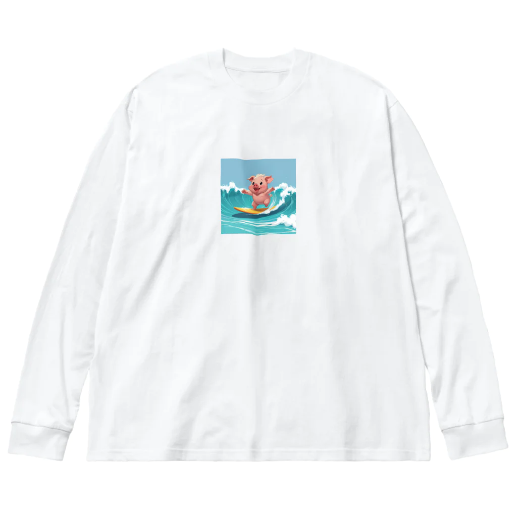 ganeshaのかわいいブタのサーフィンウェーブ Big Long Sleeve T-Shirt