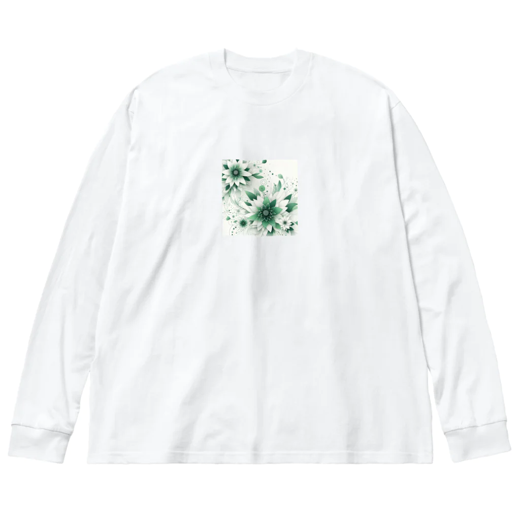 アミュペンの数学的なデザインを持つ緑と白の花 Big Long Sleeve T-Shirt