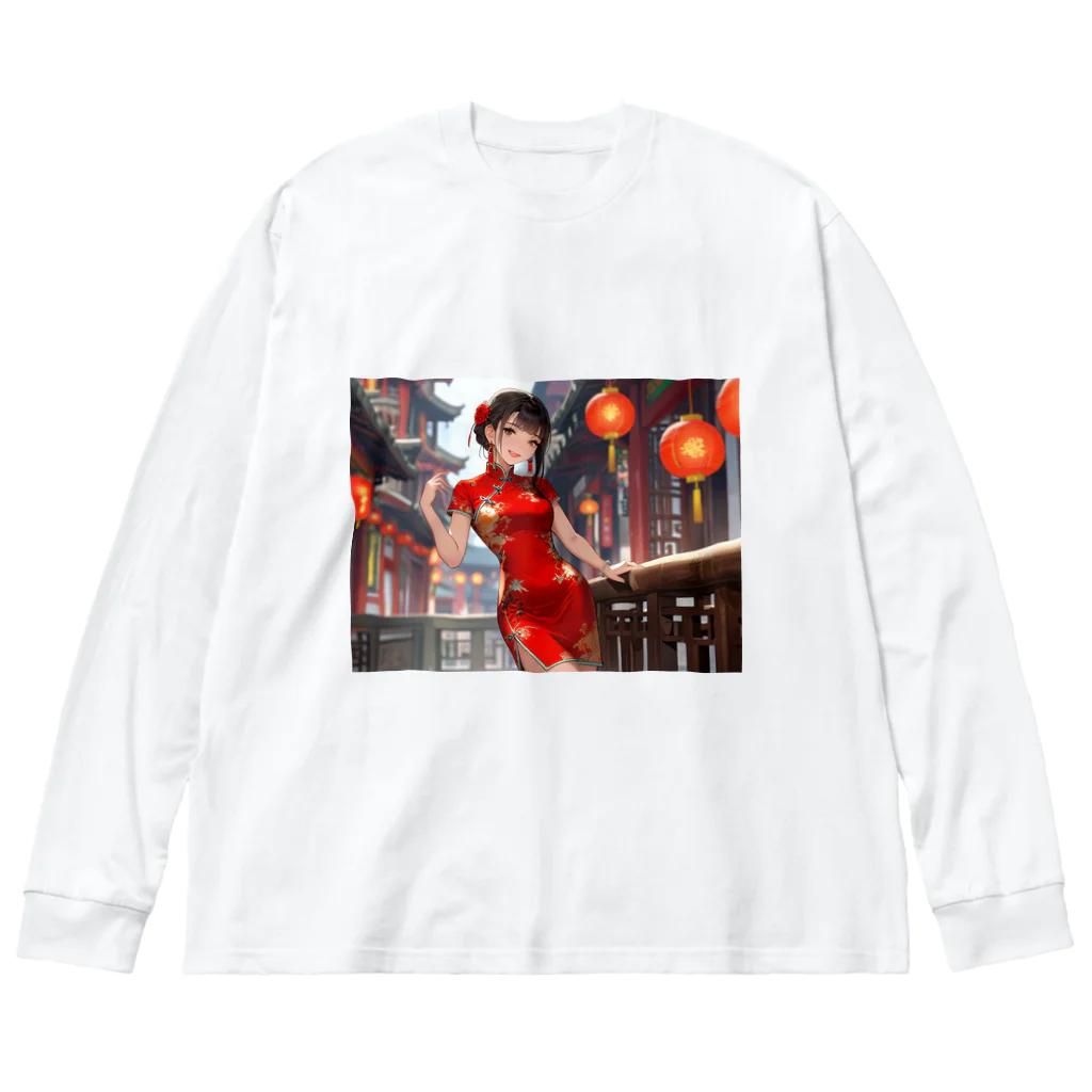 HokutoKenのチャイナ服少女 ビッグシルエットロングスリーブTシャツ