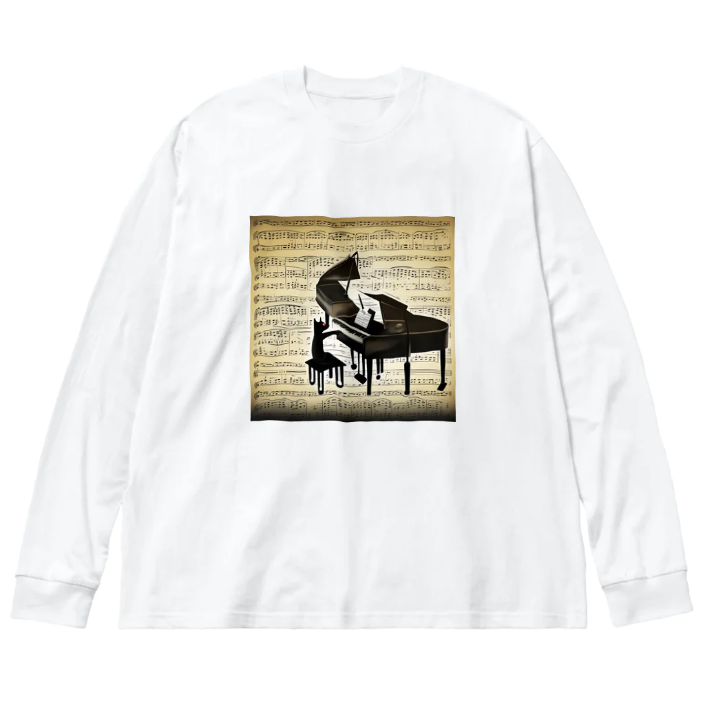 million-mindのピアノを弾く黒猫 Big Long Sleeve T-Shirt