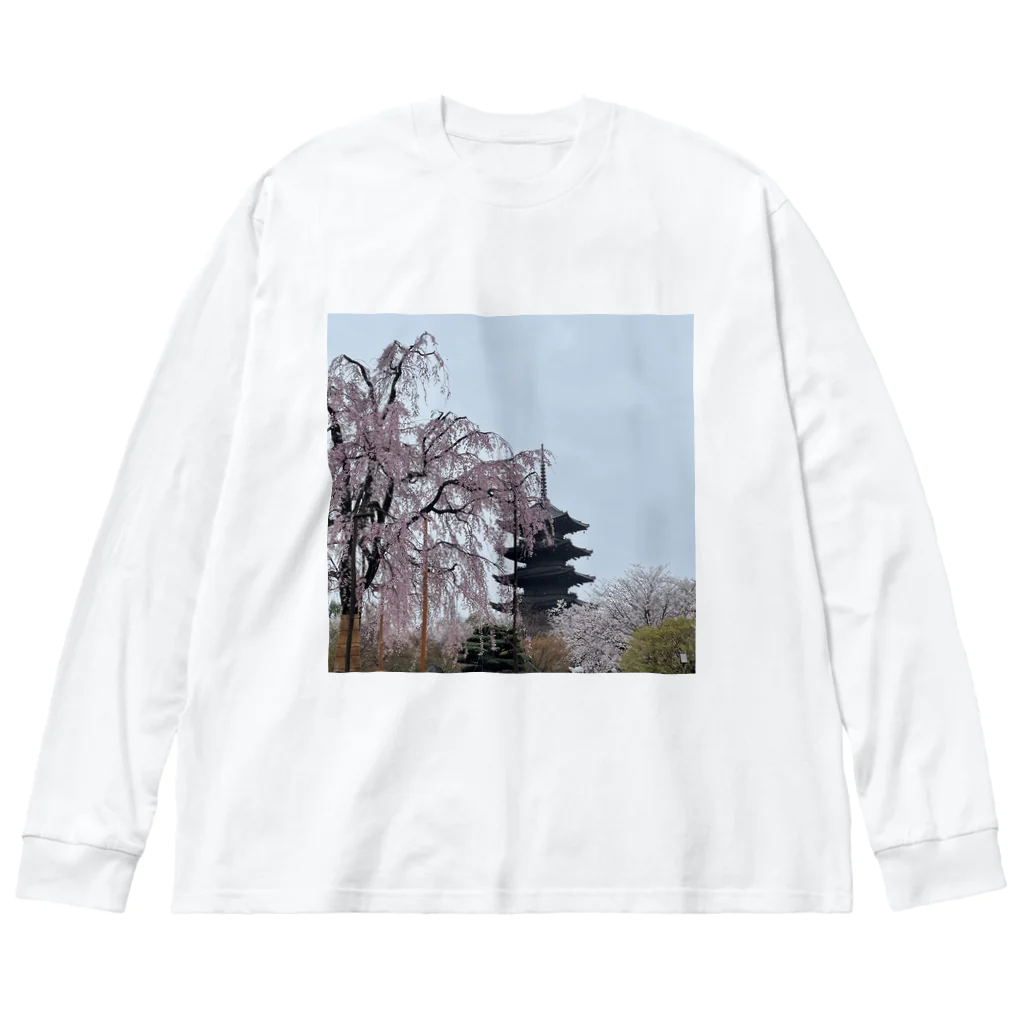 puakeli 合同会社の枝垂れ桜と五重塔 ビッグシルエットロングスリーブTシャツ