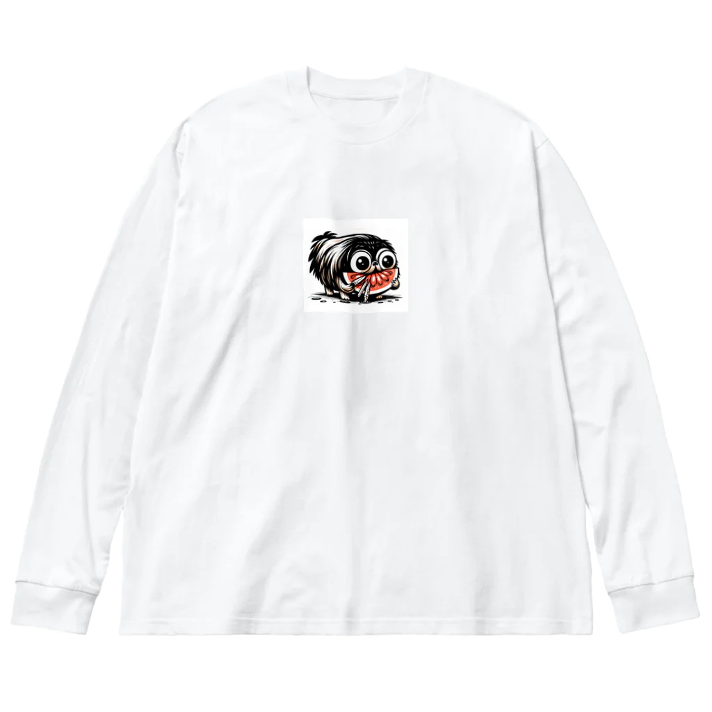 m_uu33ショップのホラーなペキニーズ ビッグシルエットロングスリーブTシャツ