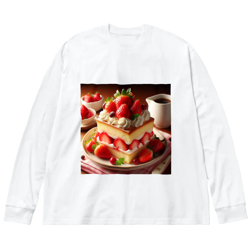 キラキラ雑貨店のいちごケーキ 四角 ビッグシルエットロングスリーブTシャツ