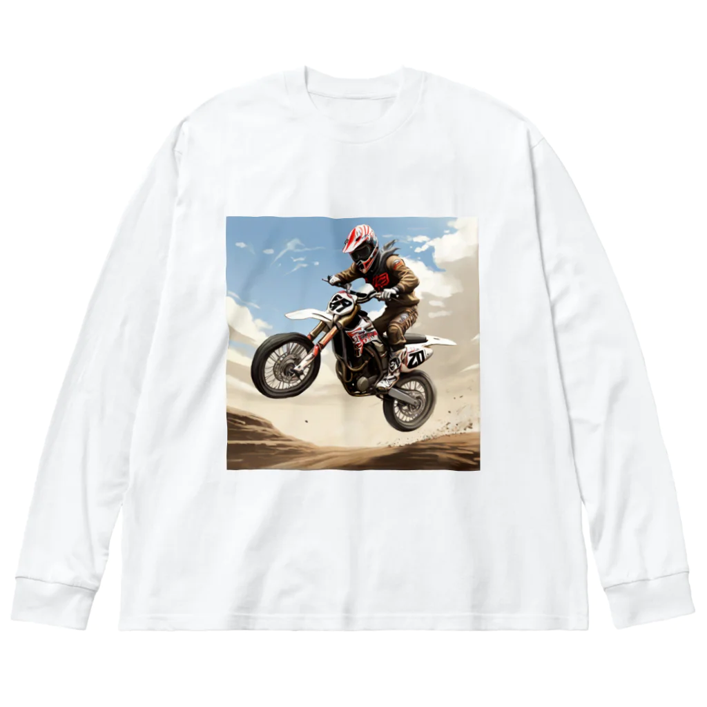 Bikers' Galleryのモトクロス ジャンプシーン アート オフロード バイク ビッグシルエットロングスリーブTシャツ