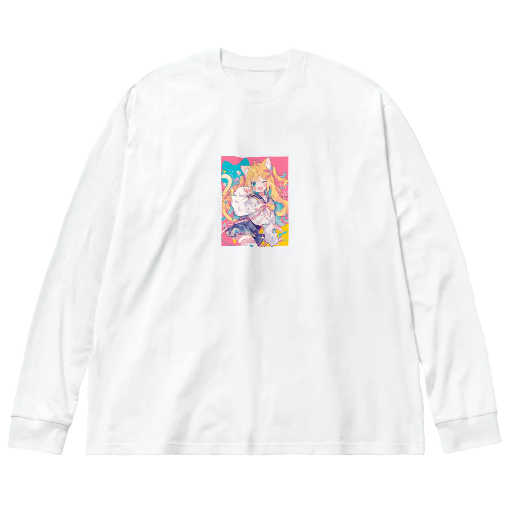 no_mi_Ke08のカラフルな猫耳の女の子のキャラクター Big Long Sleeve T-Shirt