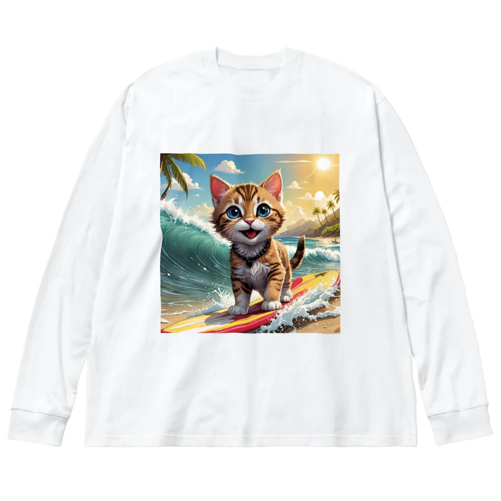 HIROICの猫サーファー ビッグシルエットロングスリーブTシャツ