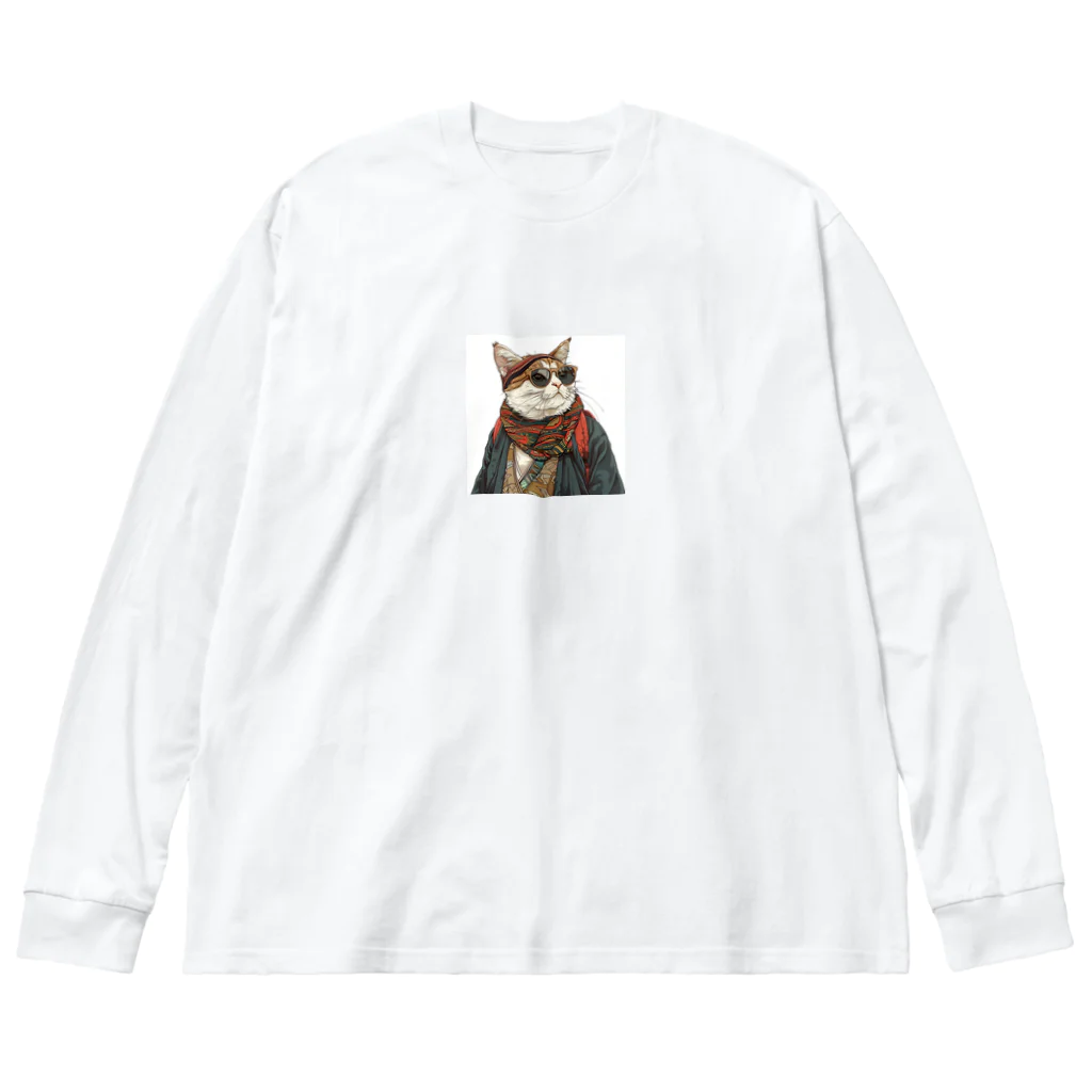 鼻ぺちゃ犬と和猫の和猫  Big Long Sleeve T-Shirt