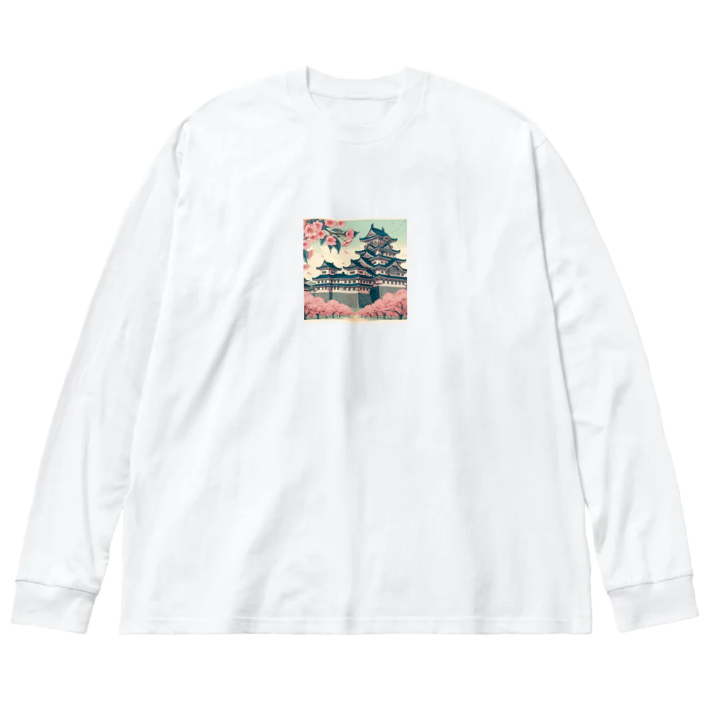 Cool Japanese CultureのSpring in Himeji, Japan: Ukiyoe depictions of cherry blossoms and Himeji Castle Big Long Sleeve T-Shirt