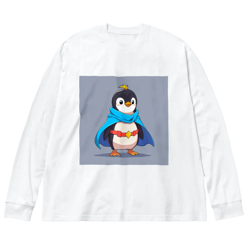 ganeshaのスーパーヒーローのマントを着たかわいいペンギン ビッグシルエットロングスリーブTシャツ