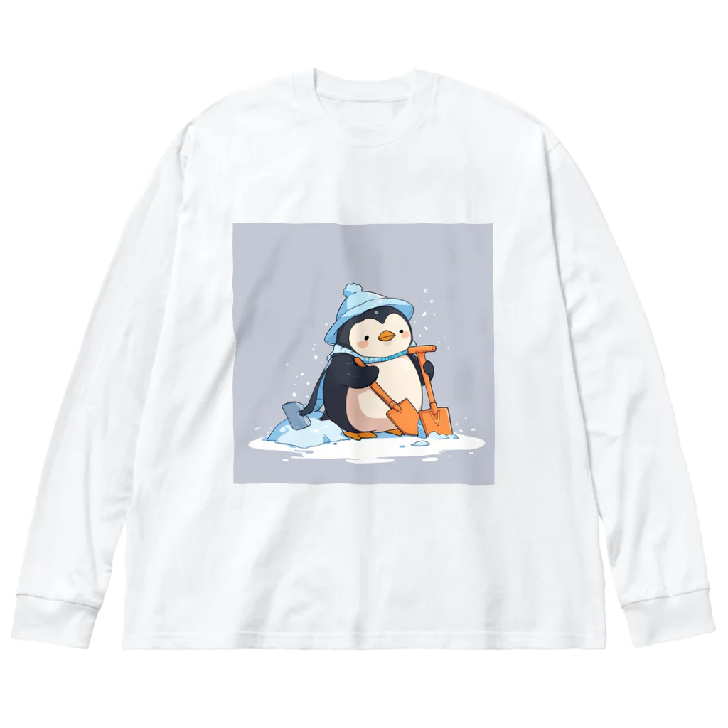 ganeshaのかわいいペンギンとおもちゃのシャベル ビッグシルエットロングスリーブTシャツ