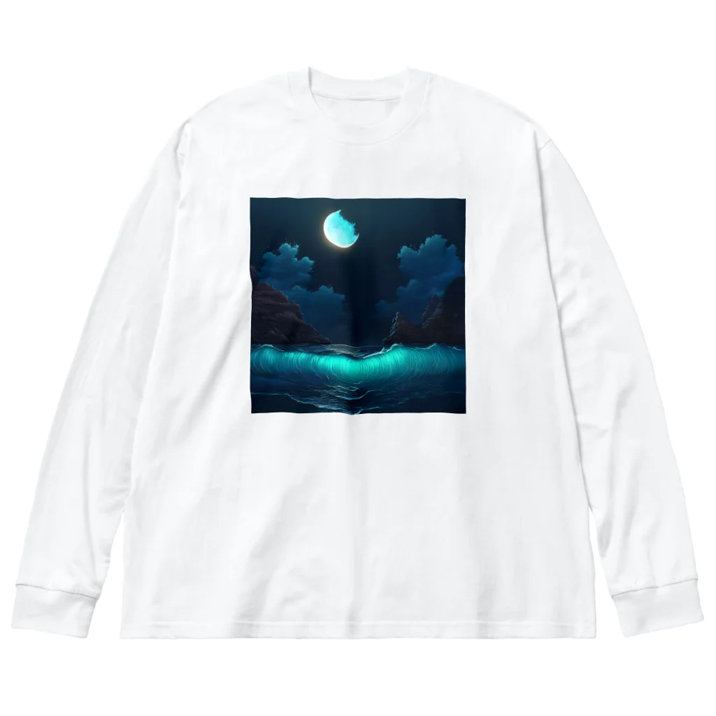 million-mindの藍月に引き寄せられた波 ビッグシルエットロングスリーブTシャツ