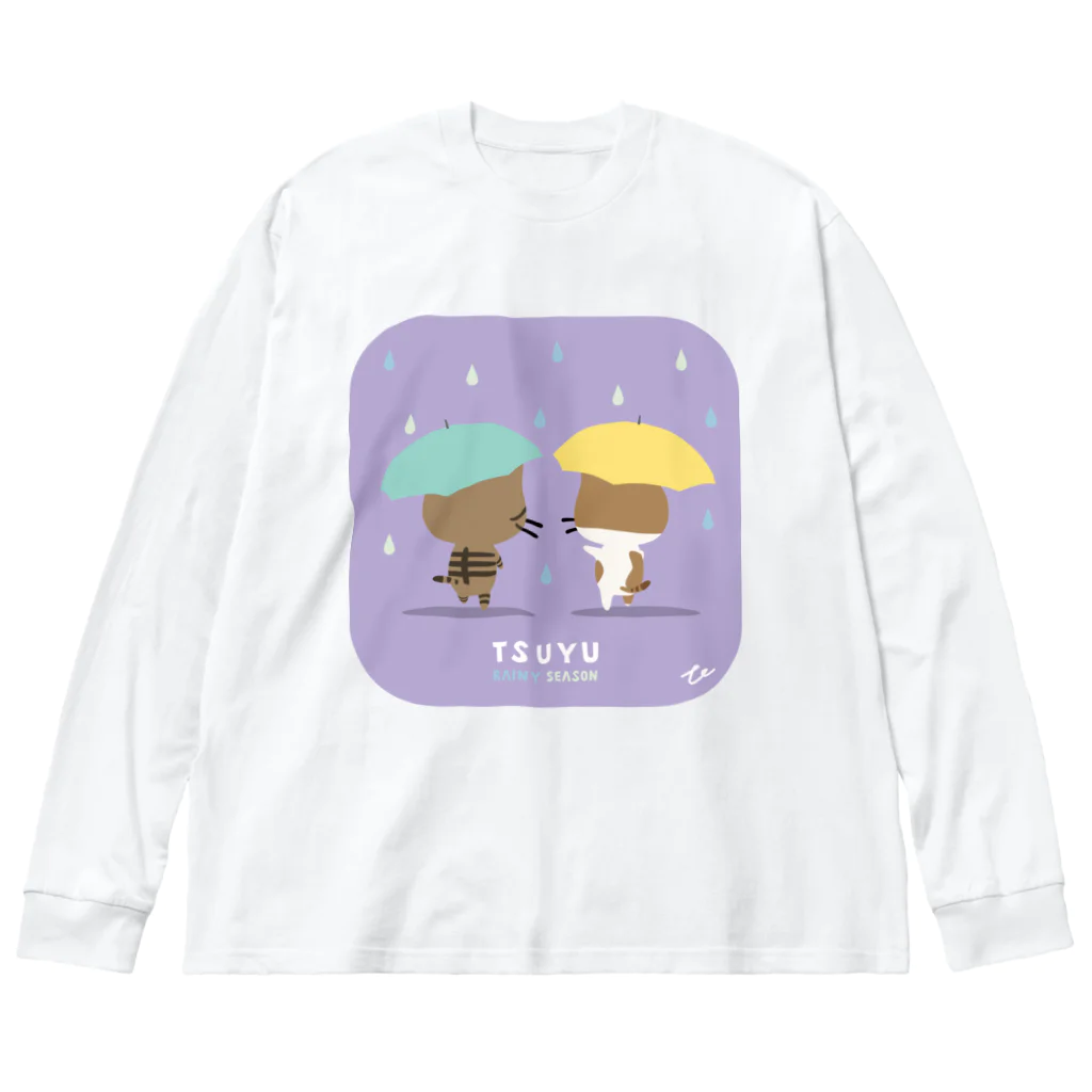 KIJISHIRO'S FACTORYの梅雨の時期に散歩しているキジシロ工場長 ビッグシルエットロングスリーブTシャツ