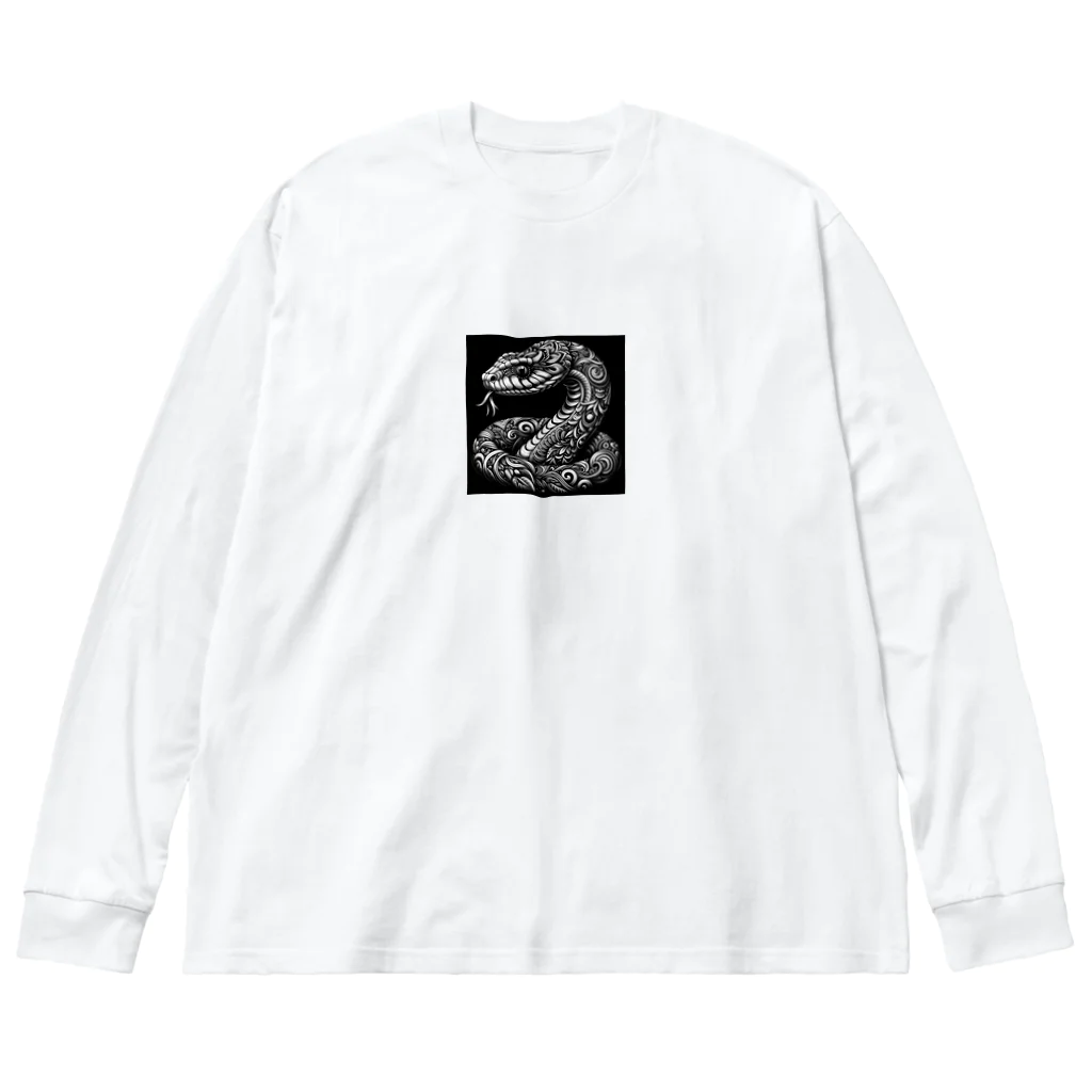 Bonmaru☆ぼんまるのモノクロ蛇のタペストリー Big Long Sleeve T-Shirt