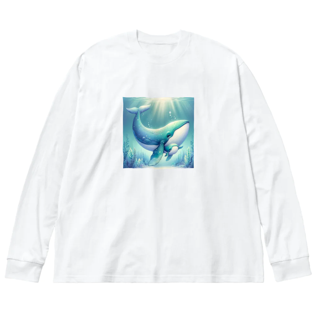 わくわく海の雑貨屋のほのぼのクジラの親子 Big Long Sleeve T-Shirt