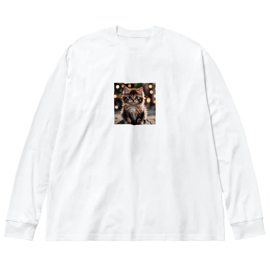 manaco-のふわふわの猫ちゃん ビッグシルエットロングスリーブTシャツ