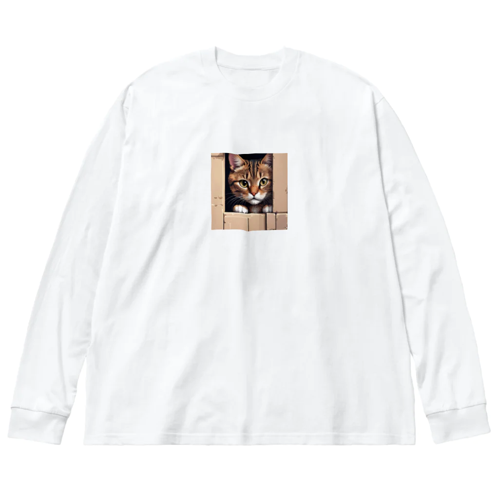 CozyKittyCornerの物陰から観察するかわいい猫 ビッグシルエットロングスリーブTシャツ