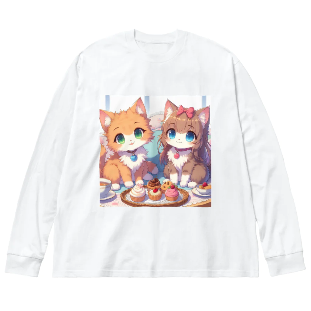 ウツボちゃんの可愛い猫姉妹 ビッグシルエットロングスリーブTシャツ