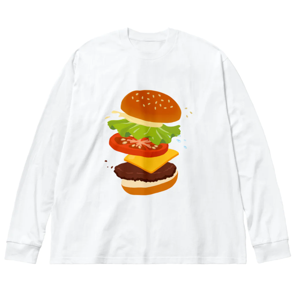 モツ煮子のフレッシュなハンバーガー ビッグシルエットロングスリーブTシャツ