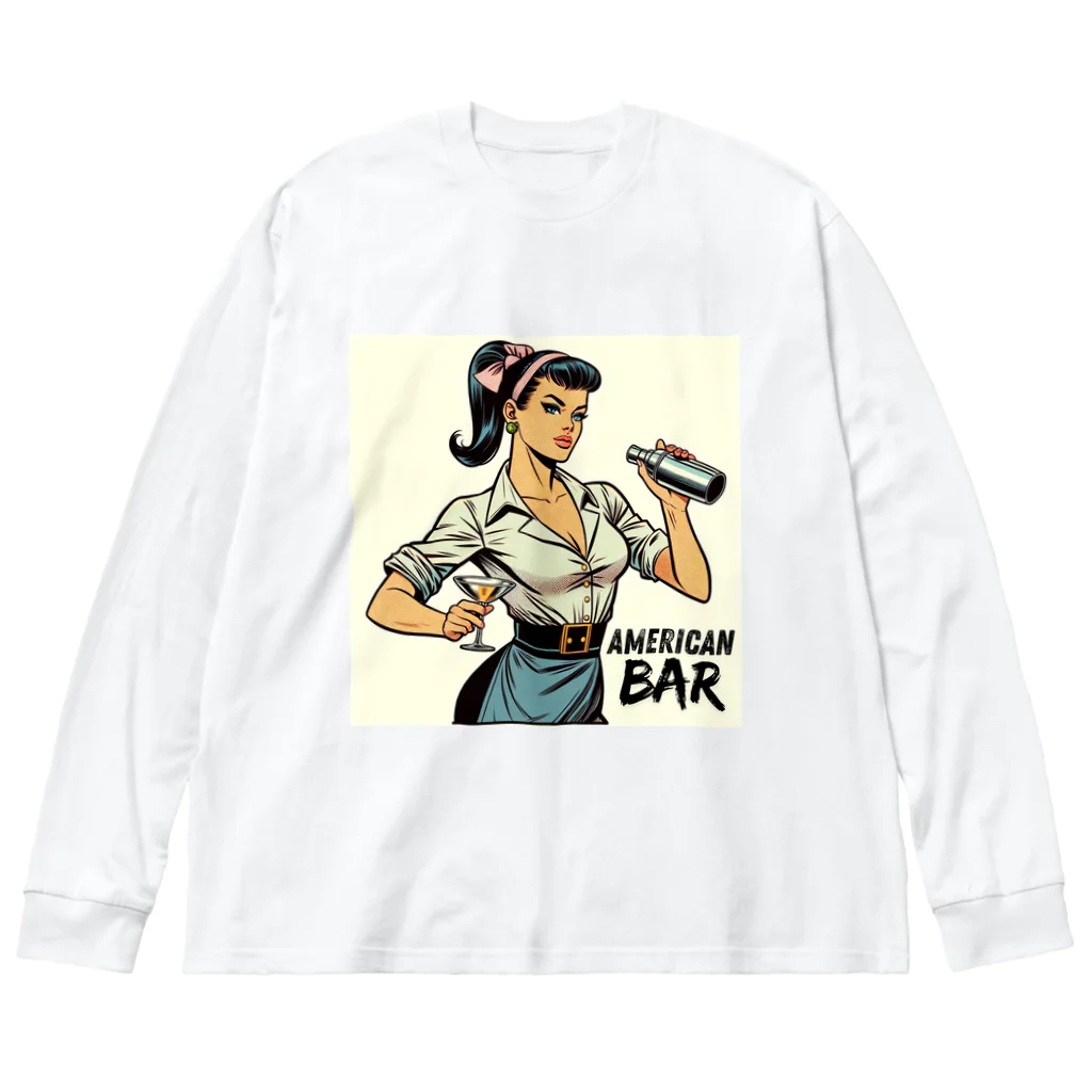 AMERICAN BARのアメコミ風バーテンダー ビッグシルエットロングスリーブTシャツ