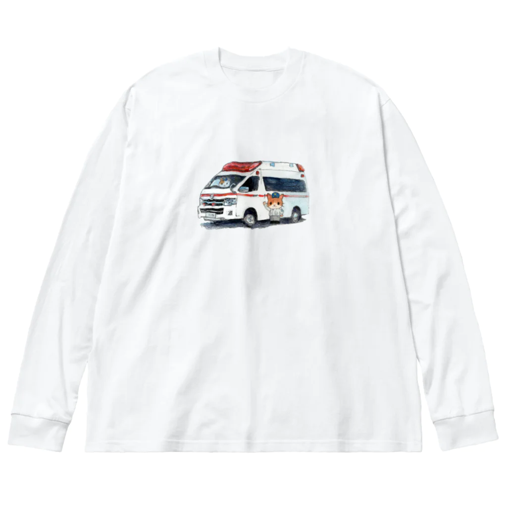 消防 と ねこちゃんの救急車と救急隊のにゃんこ Big Long Sleeve T-Shirt